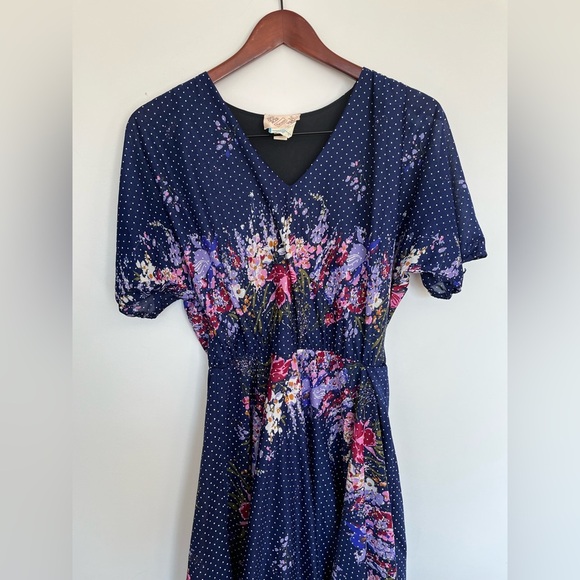 Vintage Sears Floral Navy Dress - Picture 3 of 9